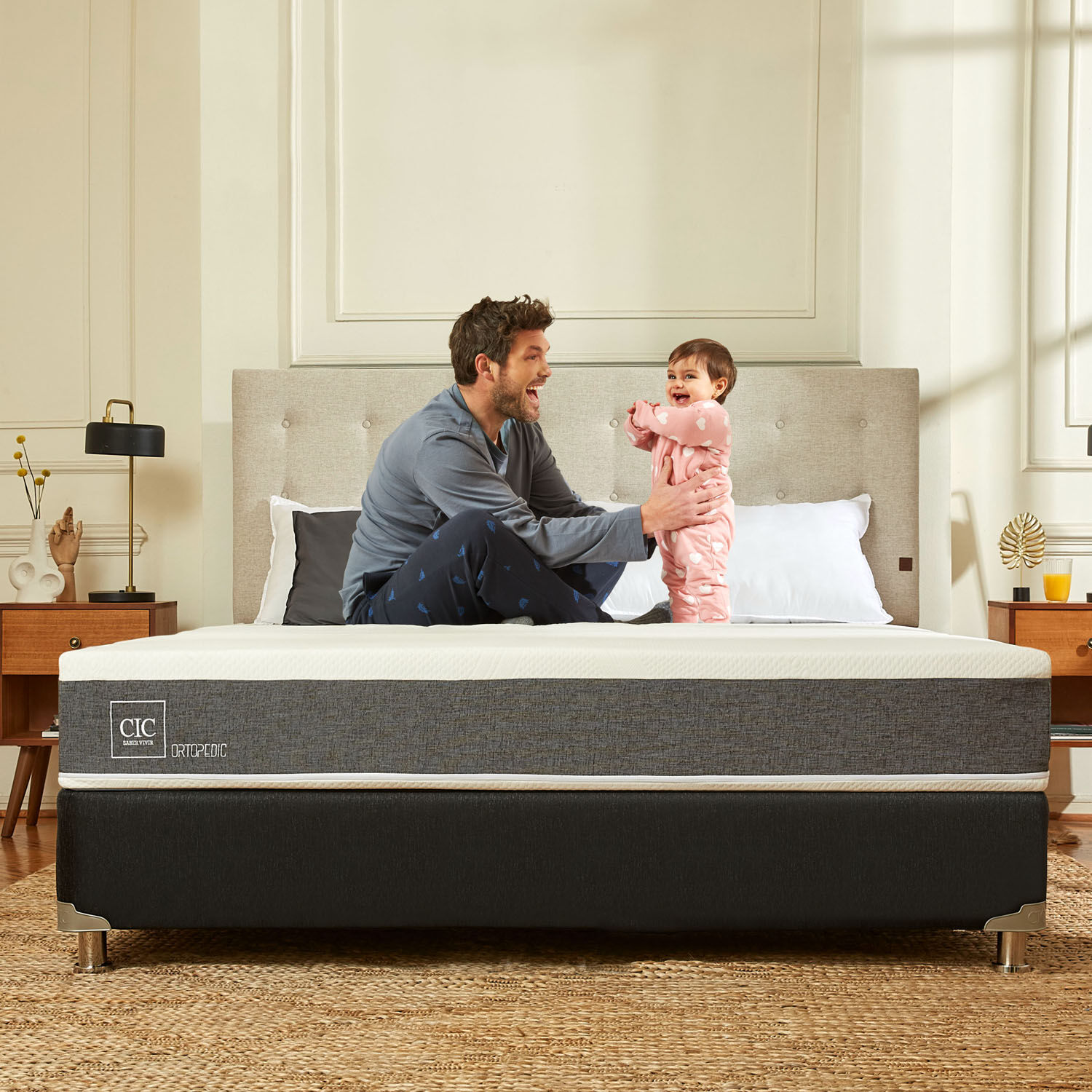Box Spring 1,5 Plazas Ortopedic 5 Zonas + Respaldo &Eacute;ufrates