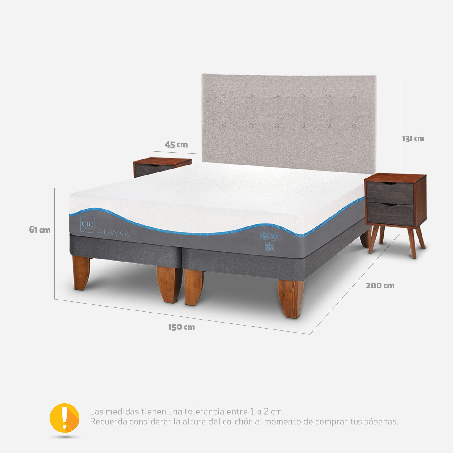 Cama Europea 2 Plazas Alaska Base Dividida + Set Tigris