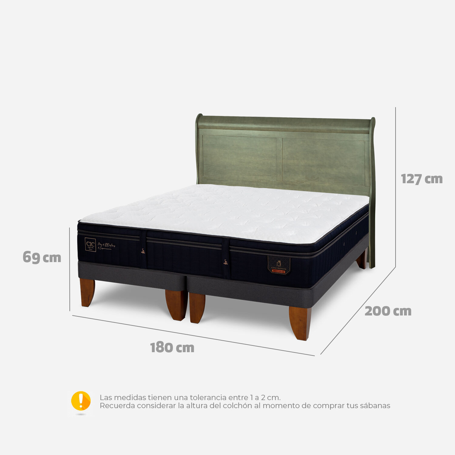 Cama Europea King Super Premium + Respaldo Mir&oacute; Olivo