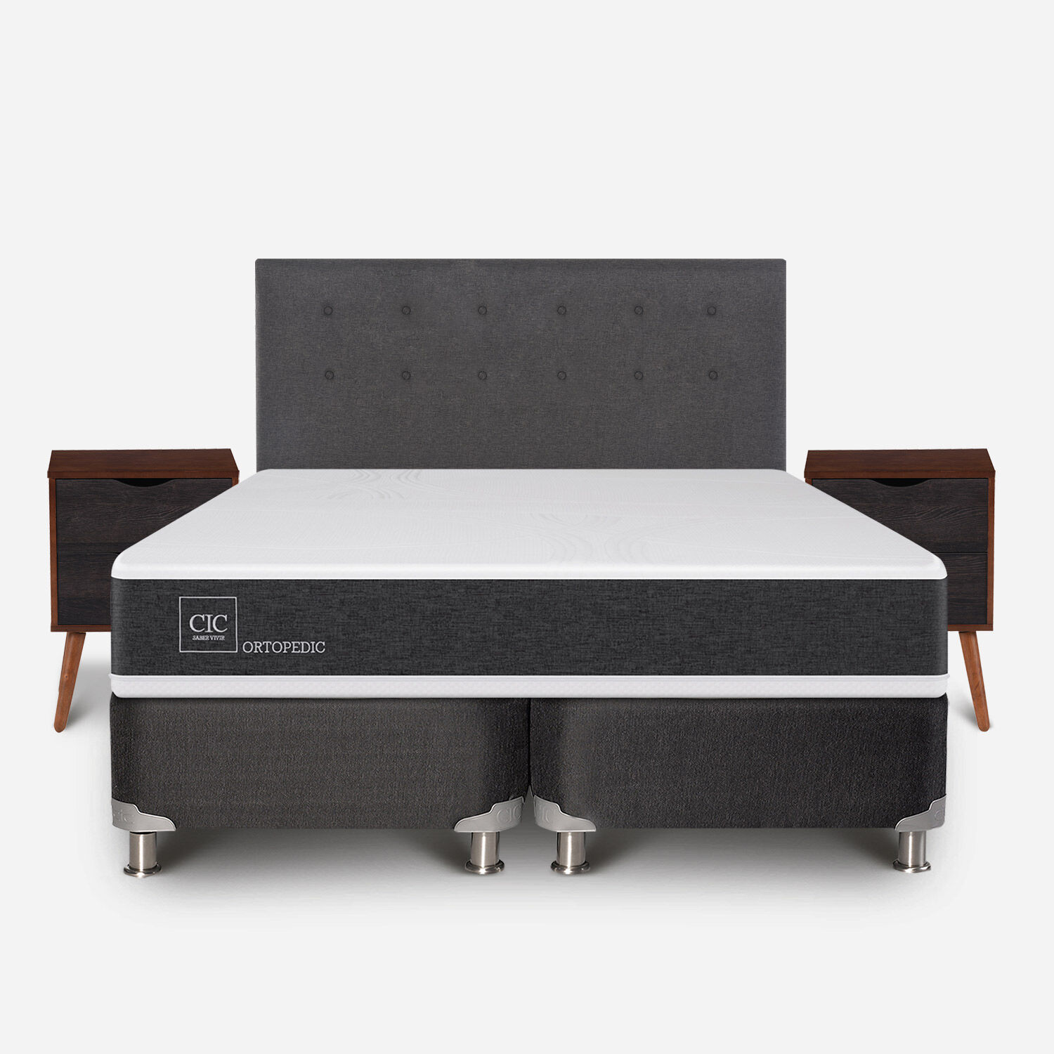 Box Spring 2 Plazas Ortopedic Base Dividida 5 Zonas + Set &Eacute;ufrates