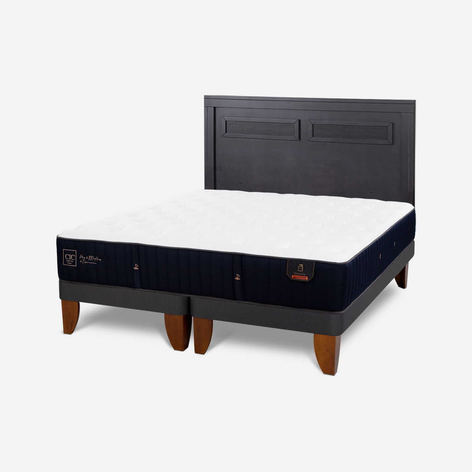 Cama Europea 2 Plazas Premium Base Dividida + Respaldo Mil&aacute;n Negro
