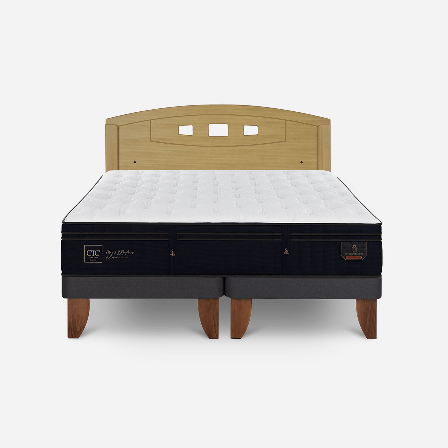 Cama Europea 2 Plazas Super Premium Base Dividida + Respaldo Gales Mostaza