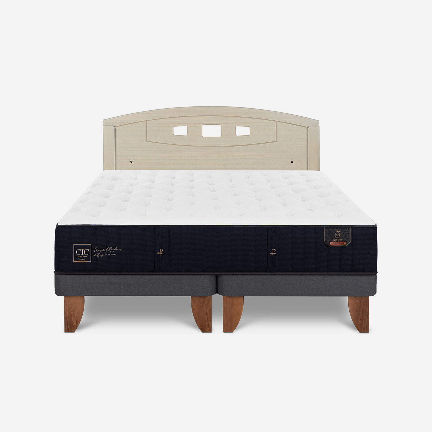 Cama Europea 2 Plazas Premium Base Dividida + Respaldo Gales Alpino