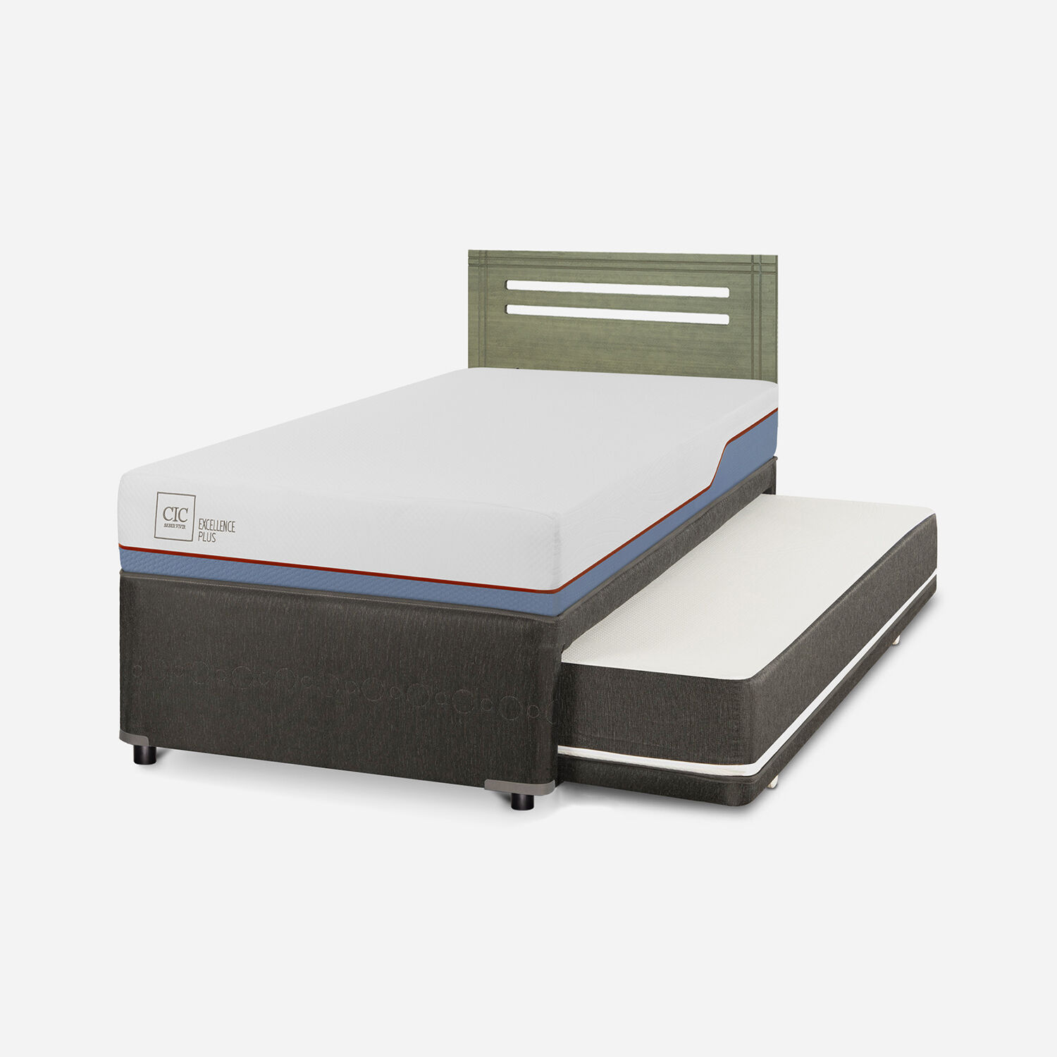 Cama Nido Div&aacute;n Excellence Plus + Respaldo M&uacute;nich Olivo