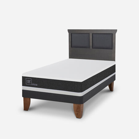 Cama Europea 1,5 Plazas Ortopedic + Respaldo Torino Gris
