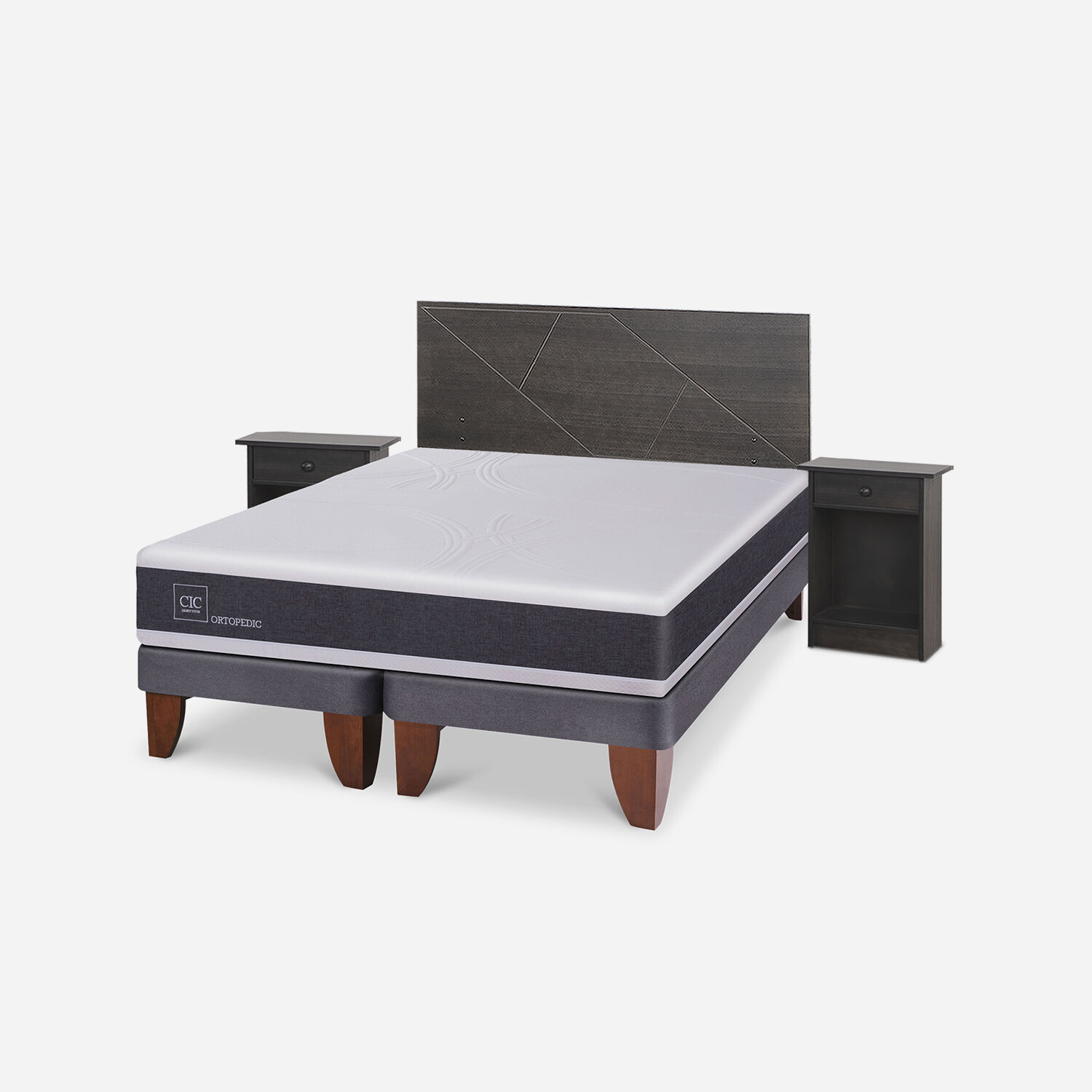 Cama Europea King Ortopedic + Set Villarrica Gris