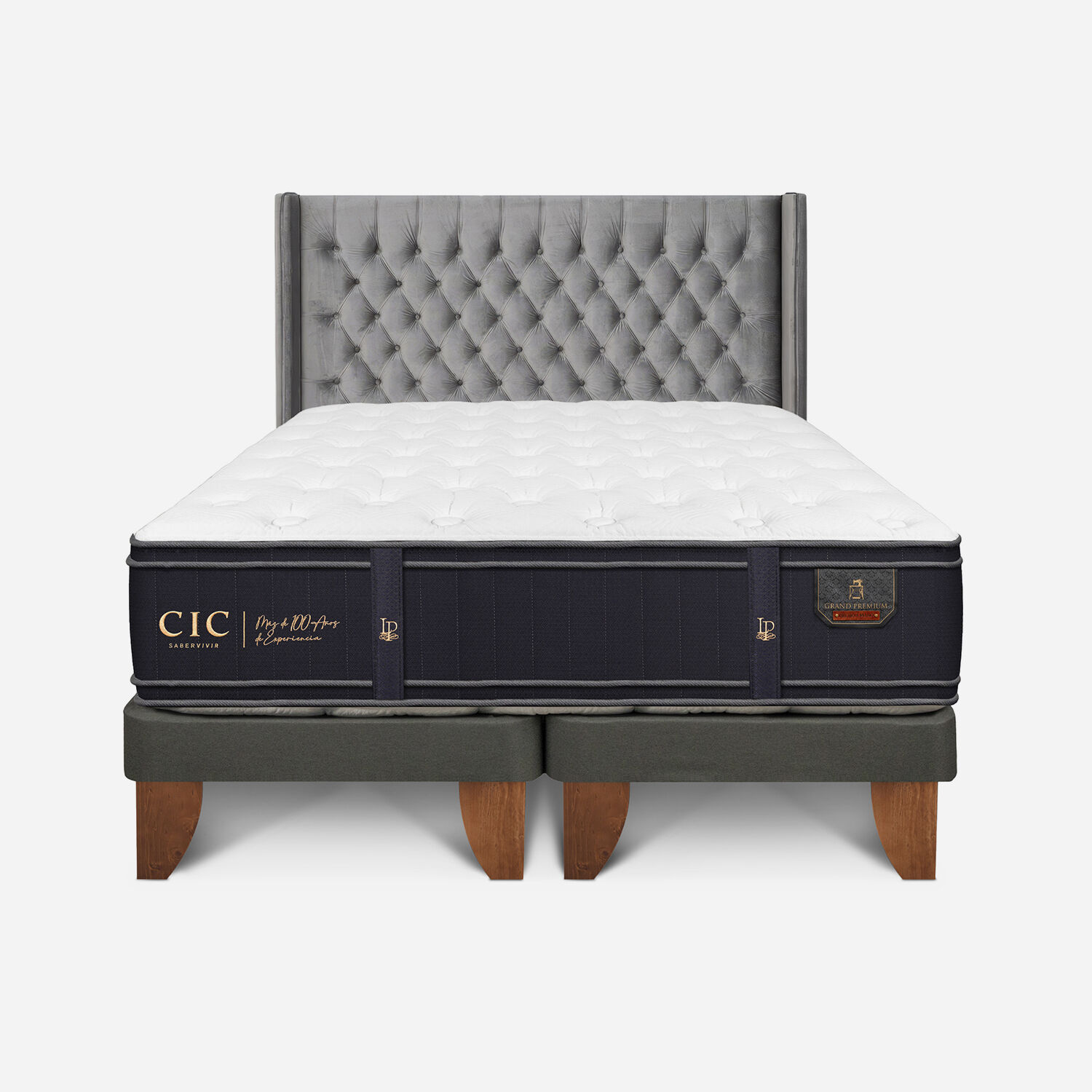 Cama Europea 2 Plazas Grand Premium Base Dividida + Respaldo Sesia
