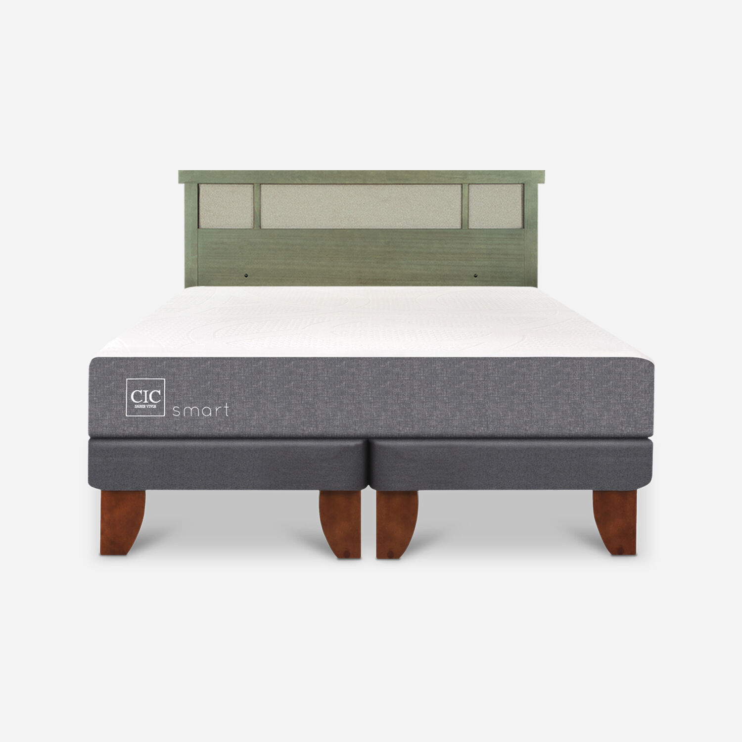 Cama Europea 2 Plazas Smart Base Dividida + Respaldo Dubl&iacute;n Olivo