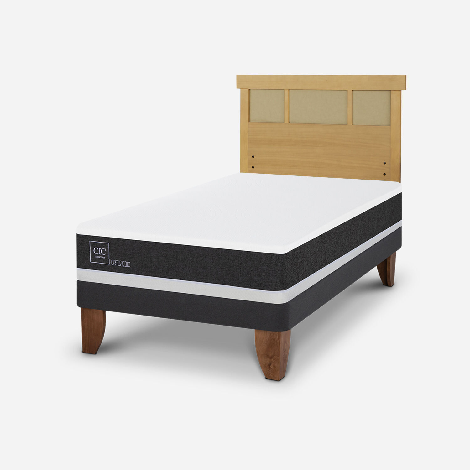 Cama Europea 1,5 Plazas Ortopedic + Respaldo Dubl&iacute;n Mostaza