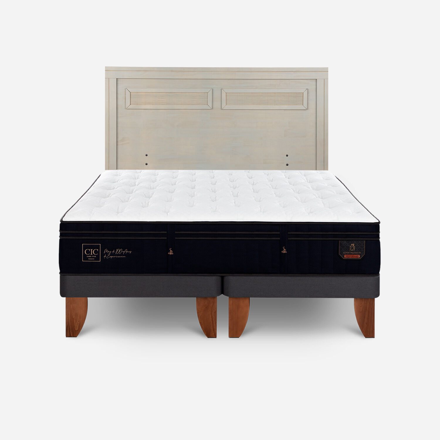 Cama Europea 2 Plazas Super Premium Base Dividida + Respaldo Mil&aacute;n Alpino