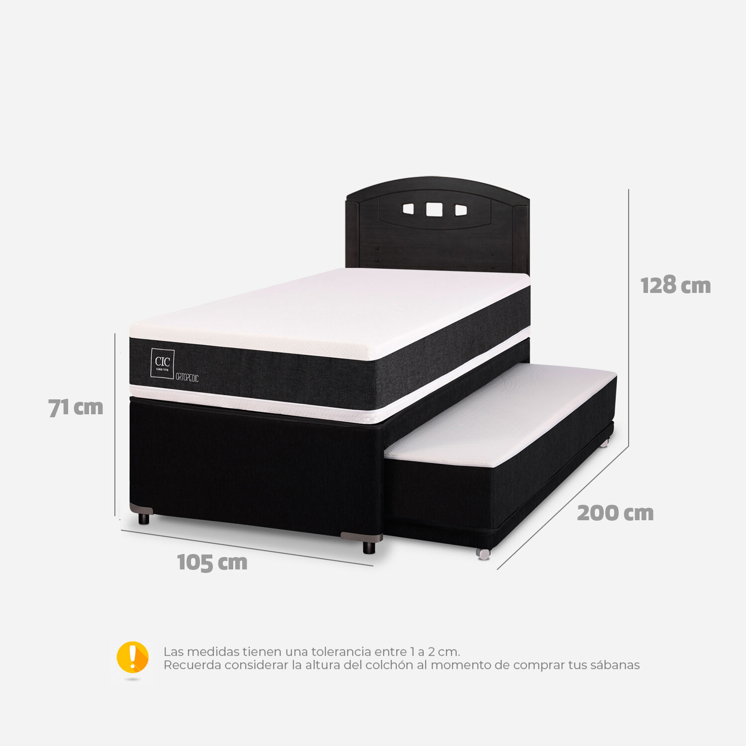 Cama Nido Div&aacute;n Ortopedic + Respaldo Gales Negro