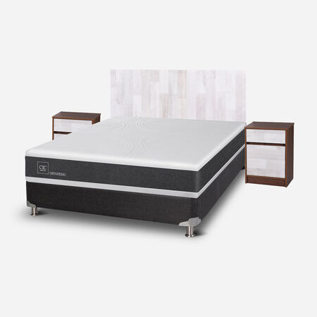 Box Spring 2 Plazas Ortopedic Base Normal 5 Zonas + Set Legno