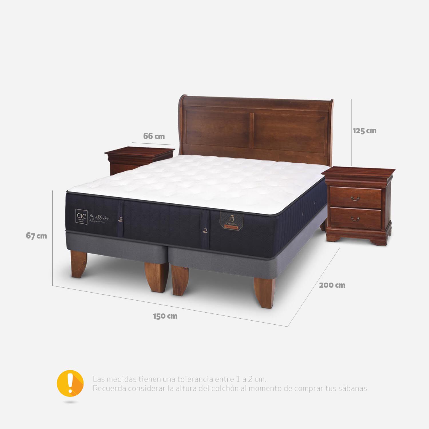 Cama Europea 2 Plazas Premium Base Dividida + Set Mir&oacute; Caramel