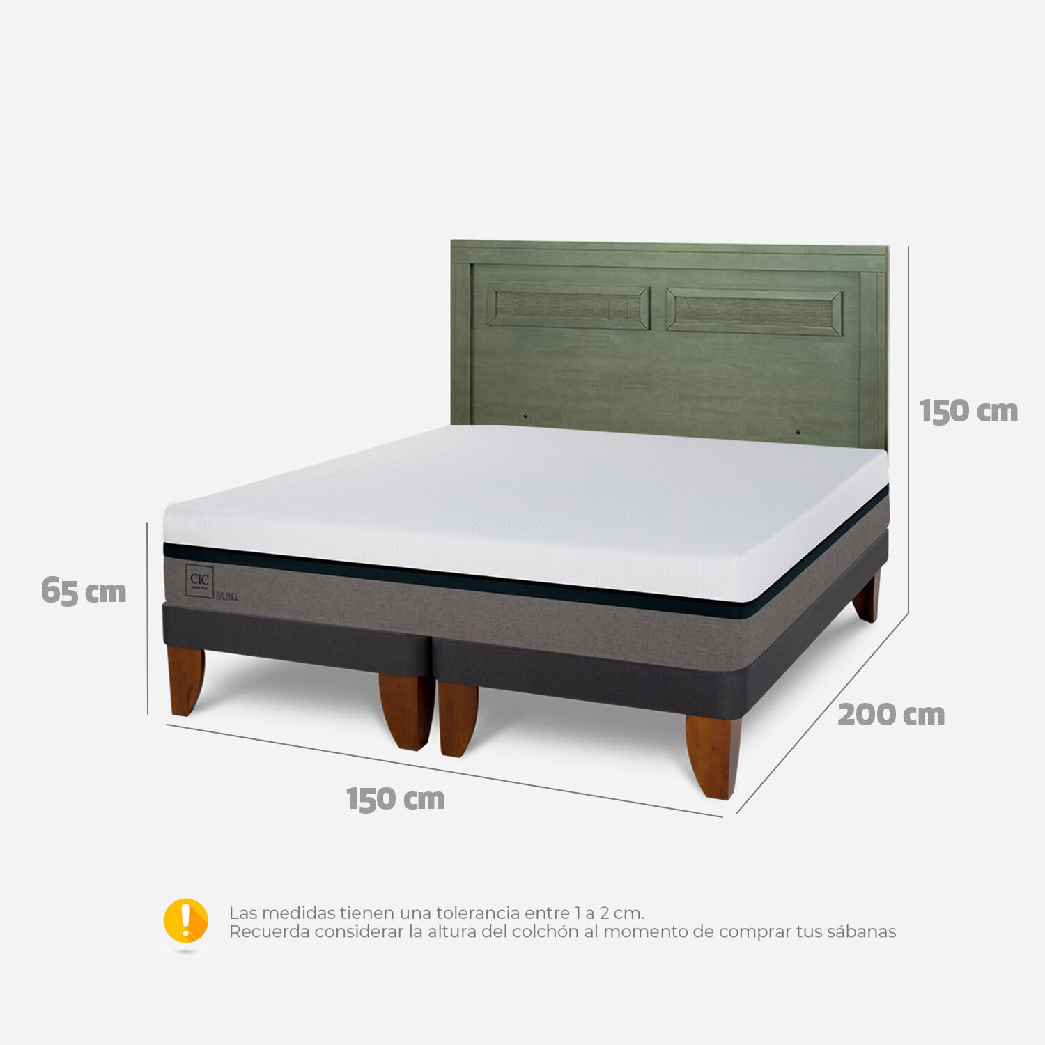 Cama Europea 2 Plazas Balance Base Dividida + Respaldo Mil&aacute;n Olivo