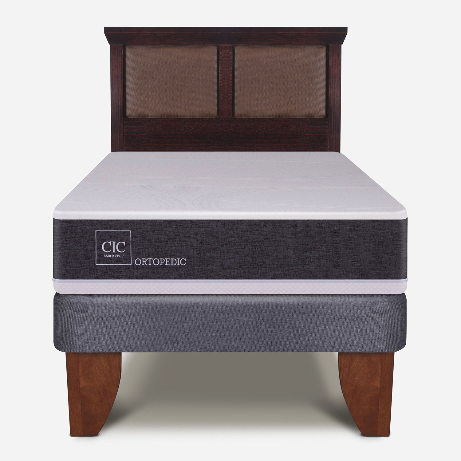 Cama Europea 1,5 Plazas Ortopedic + Respaldo Torino Chocolate