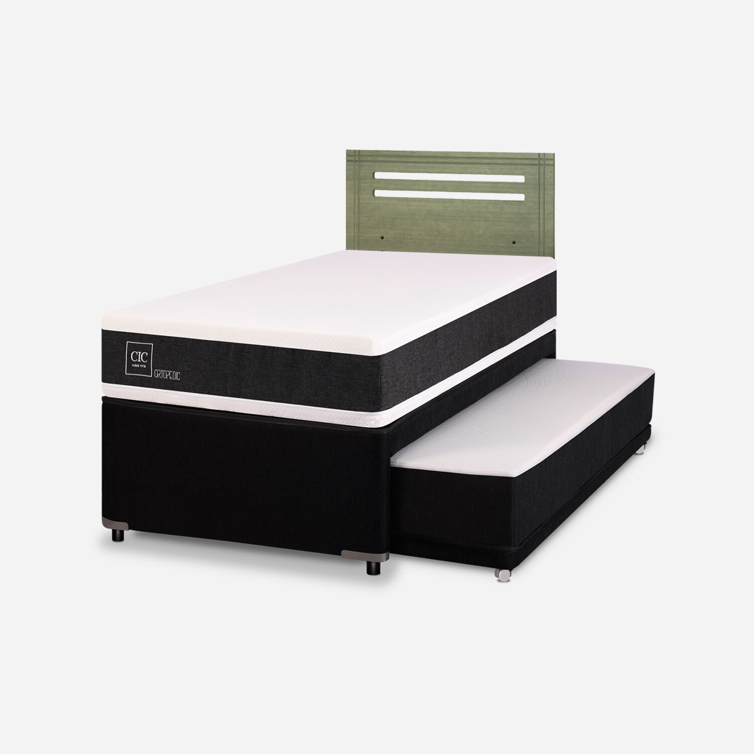 Cama Nido Div&aacute;n Ortopedic + Respaldo M&uacute;nich Olivo