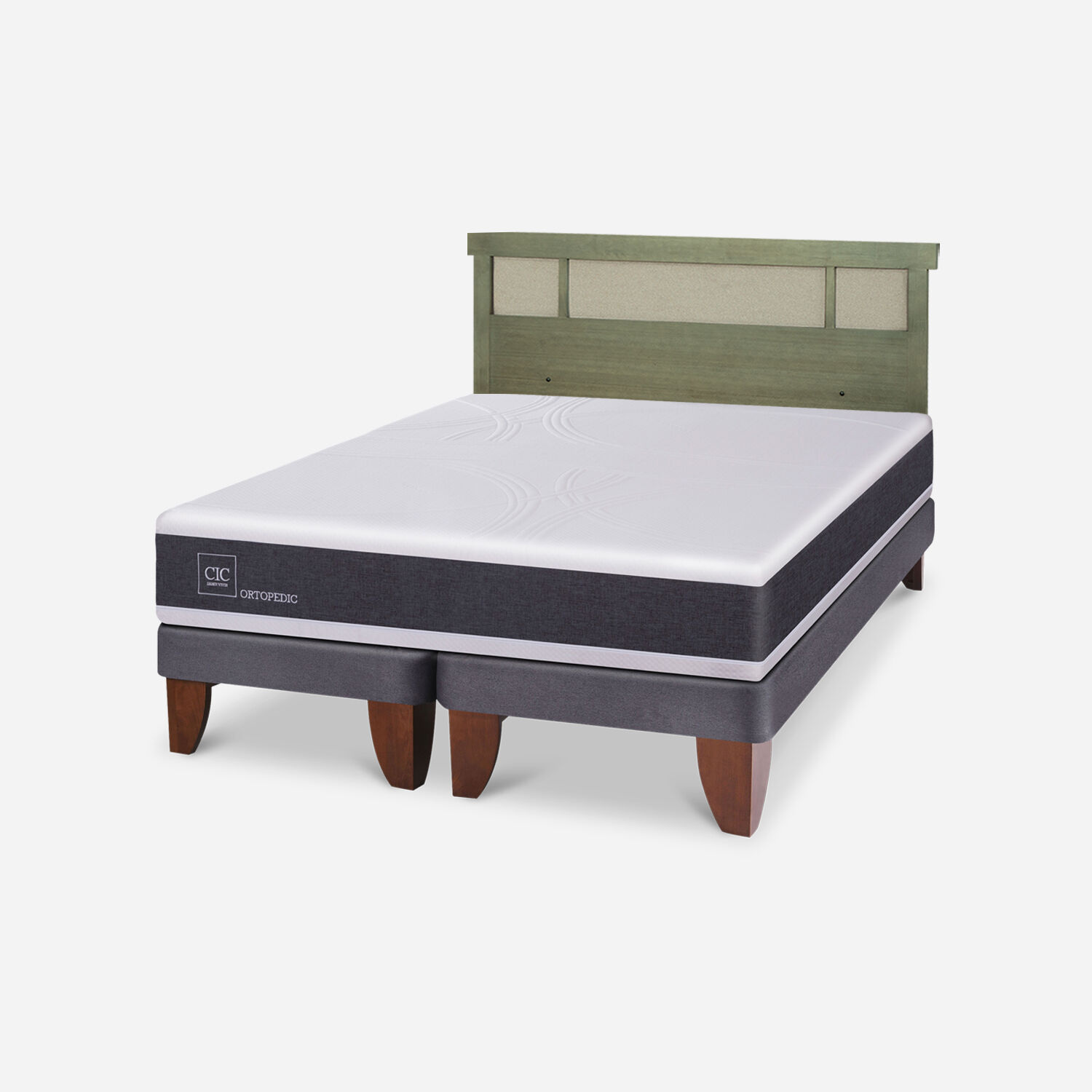 Cama Europea King Ortopedic + Respaldo Dubl&iacute;n Olivo