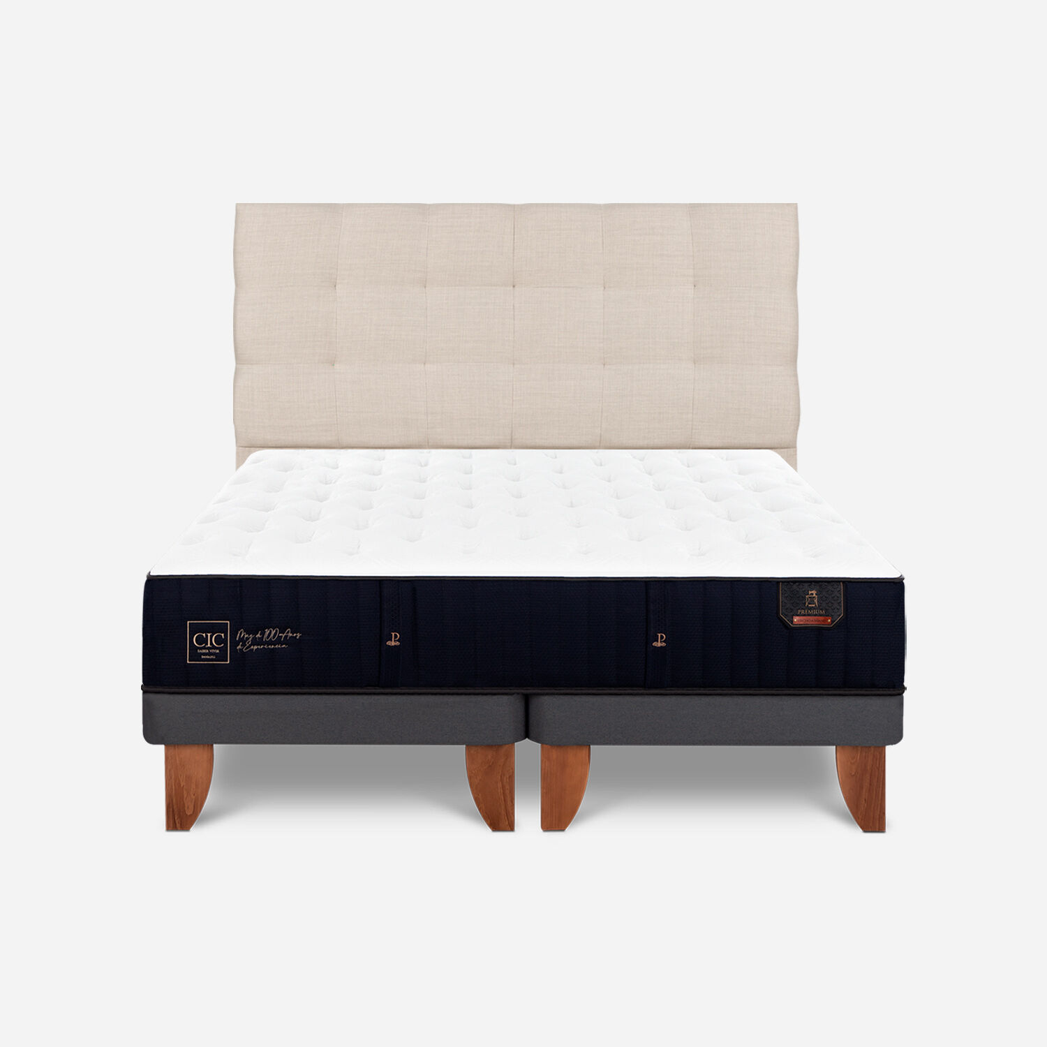Cama Europea 2 Plazas Premium Base Dividida + Respaldo Ebro