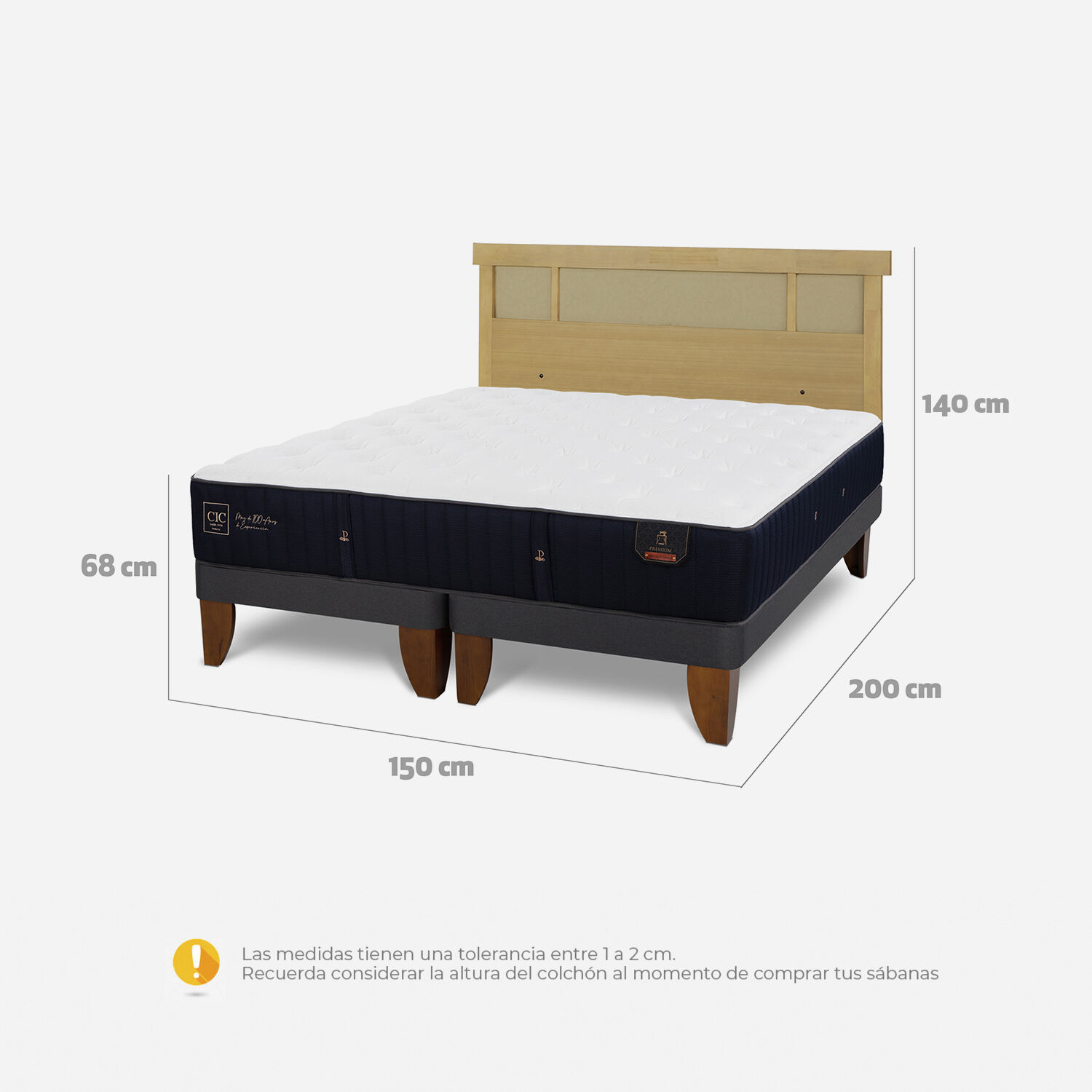 Cama Europea 2 Plazas Premium Base Dividida + Respaldo Dubl&iacute;n Mostaza