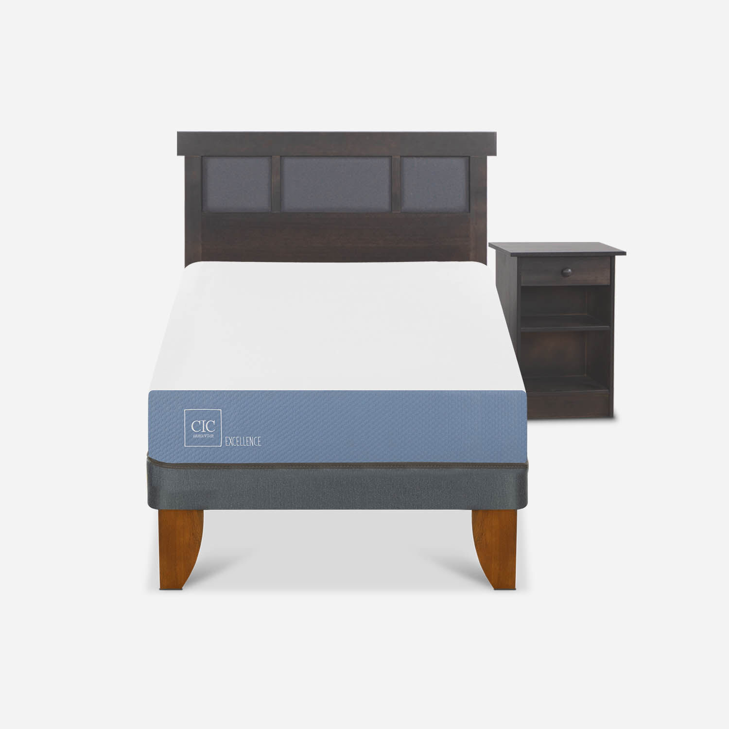 Cama Europea 1,5 Plazas Excellence + Set Dubl&iacute;n Gris