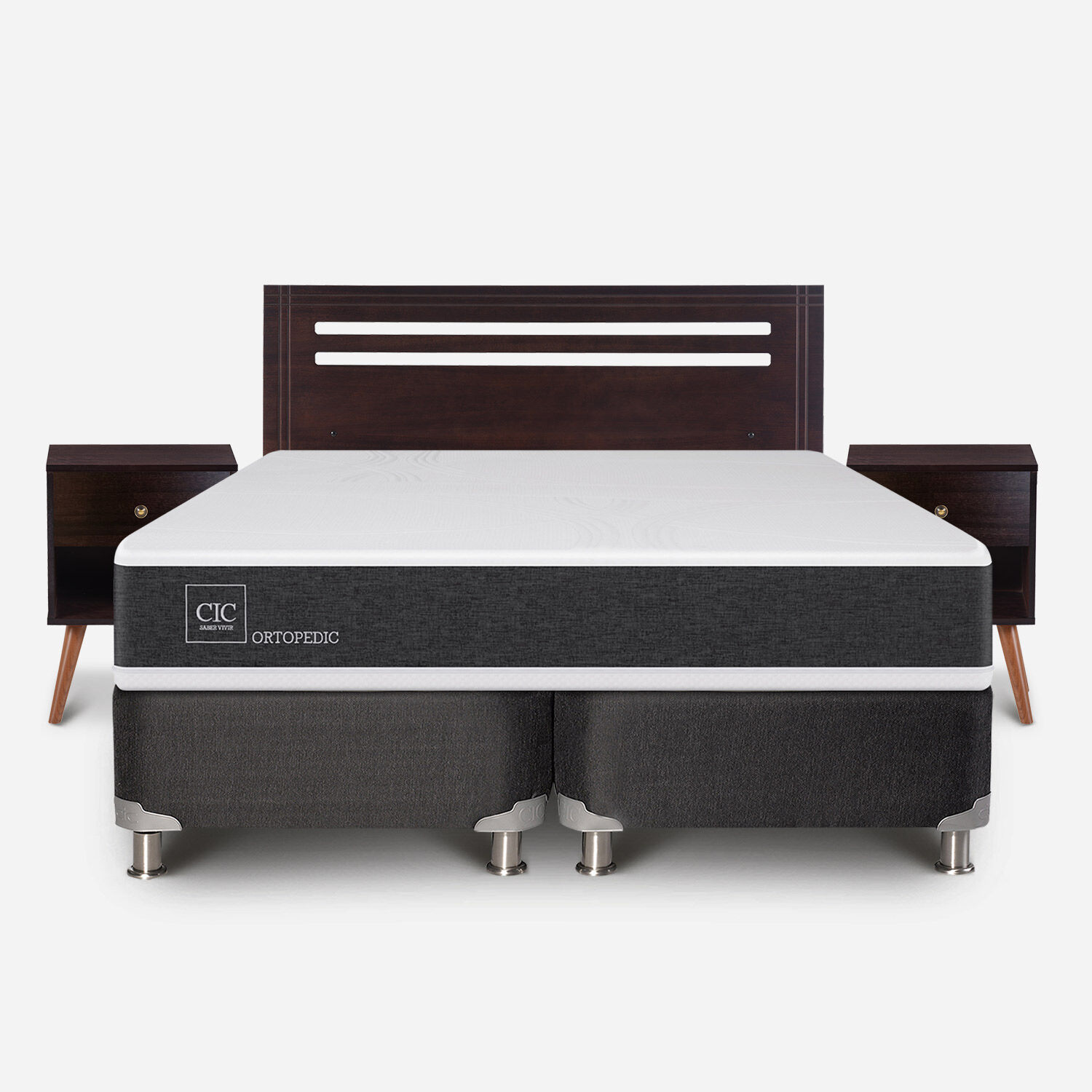 Box Spring 2 Plazas Ortopedic Base Dividida 5 Zonas + Set M&uacute;nich Chocolate