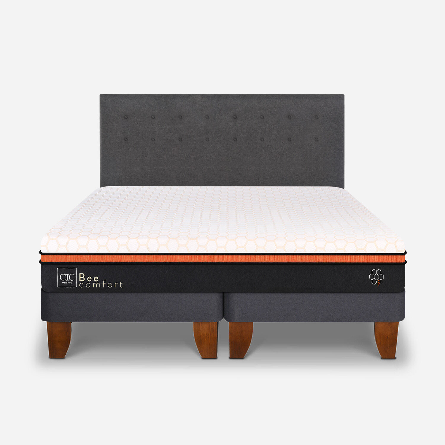 Cama Europea King Bee Comfort + Respaldo &Eacute;ufrates