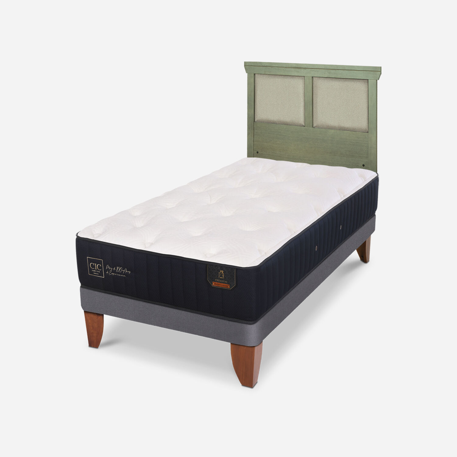 Cama Europea 1,5 Plazas Premium + Respaldo Torino Olivo