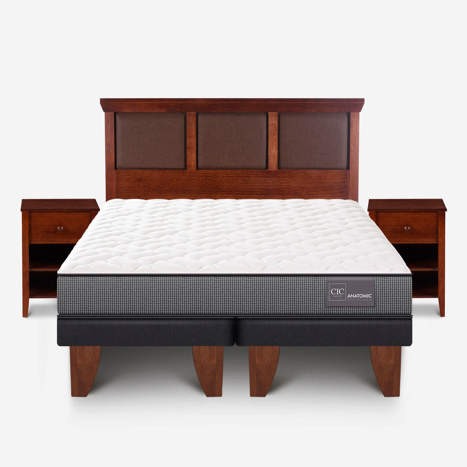Cama Europea 2 Plazas Anatomic Base Dividida + Set Torino Caramel