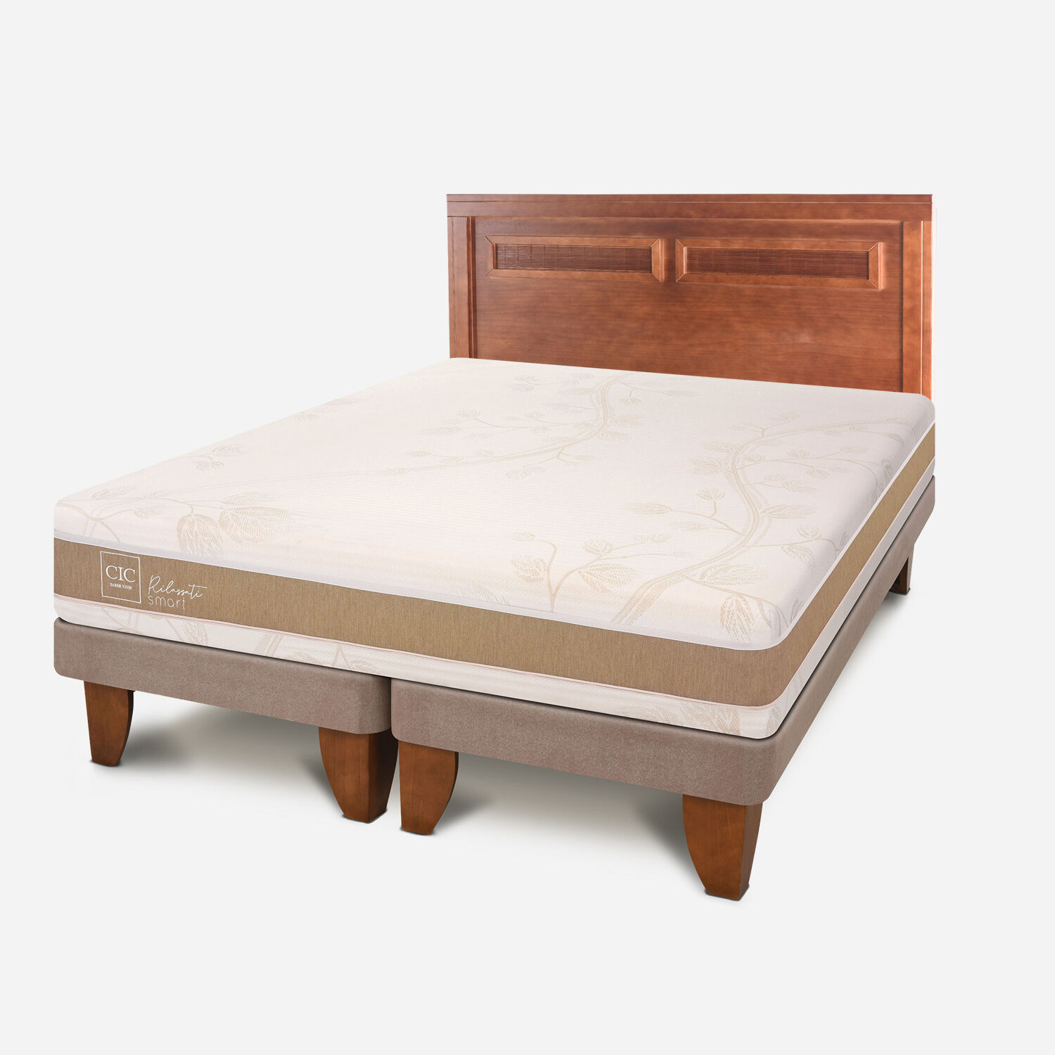 Cama Europea 2 Plazas Rilassati Infinity Base Dividida + Respaldo Mil&aacute;n Caramel