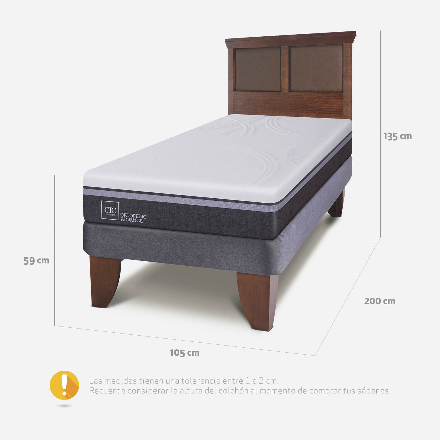 Cama Europea 1,5 Plazas Ortopedic Advance + Respaldo Torino Caramel