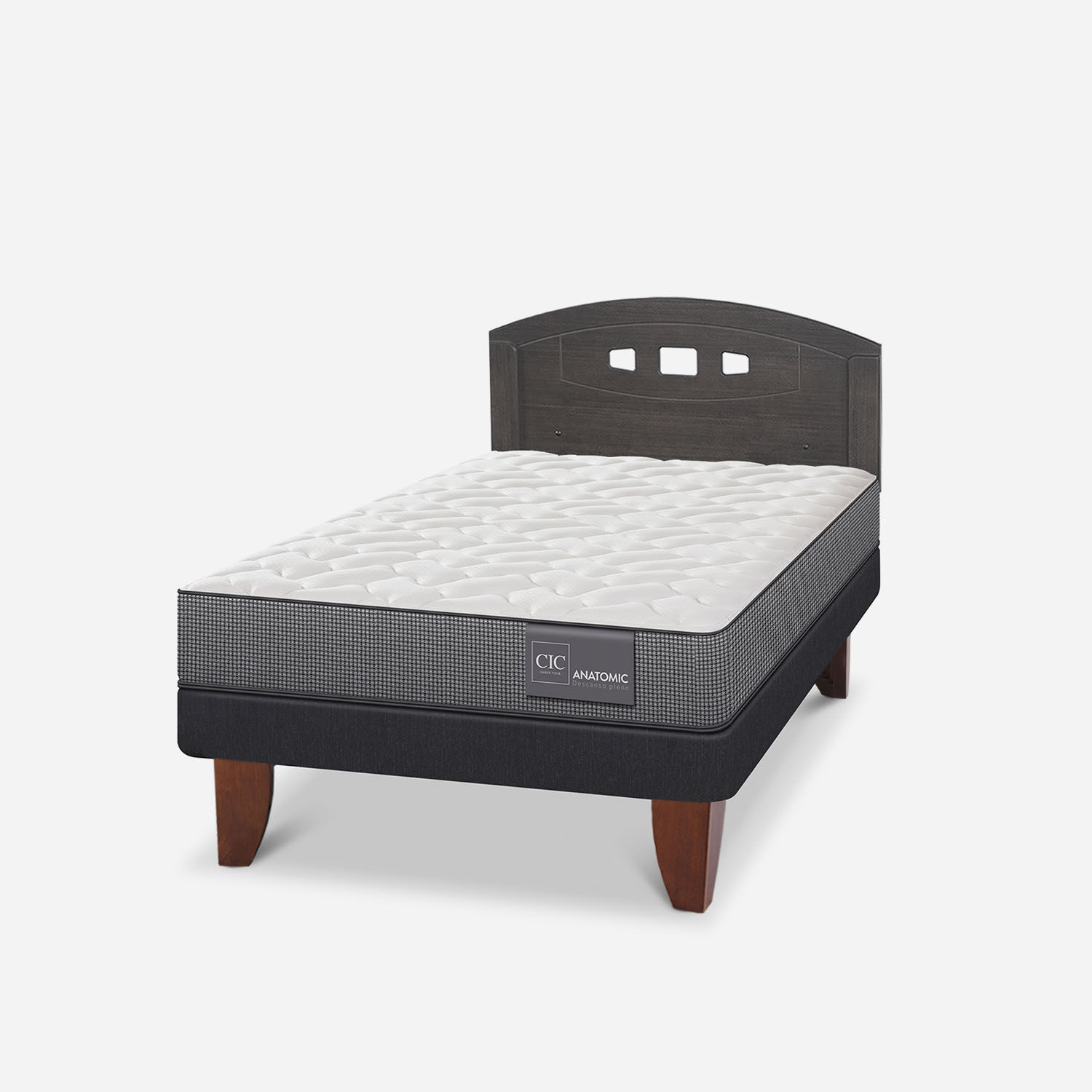 Cama Europea 1,5 Plazas Anatomic + Respaldo Gales Gris