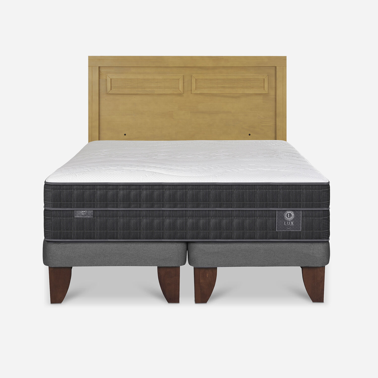 Cama Europea 2 Plazas Lux Base Dividida + Respaldo Mil&aacute;n Mostaza