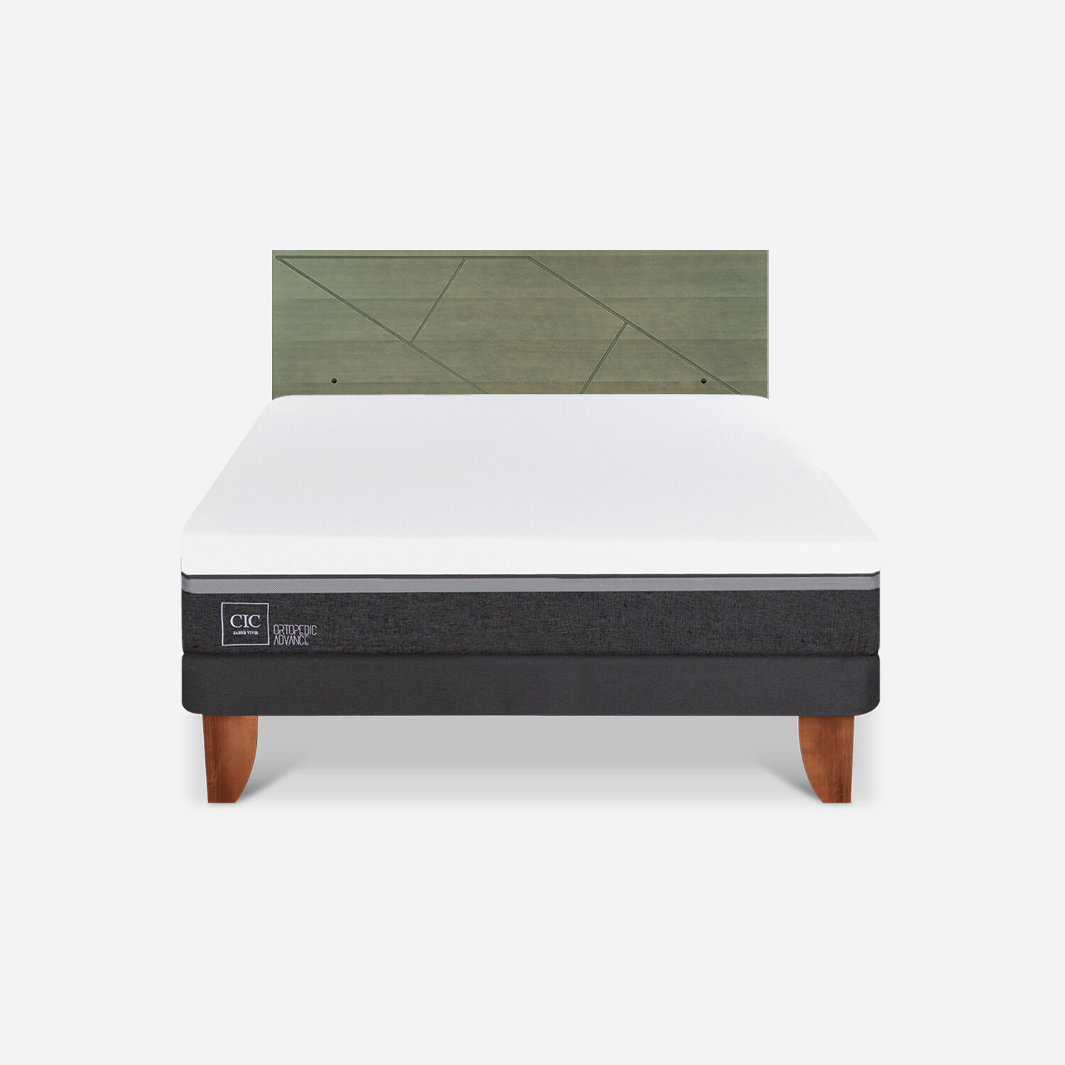 Cama Europea 2 Plazas Ortopedic Advance Base Normal + Respaldo Villarrica Olivo