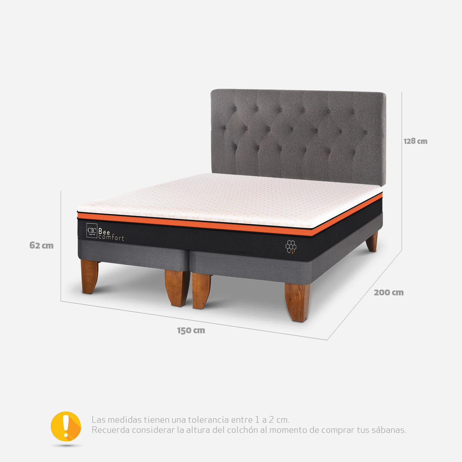 Cama Europea 2 Plazas Bee Comfort Base Dividida + Respaldo kavery