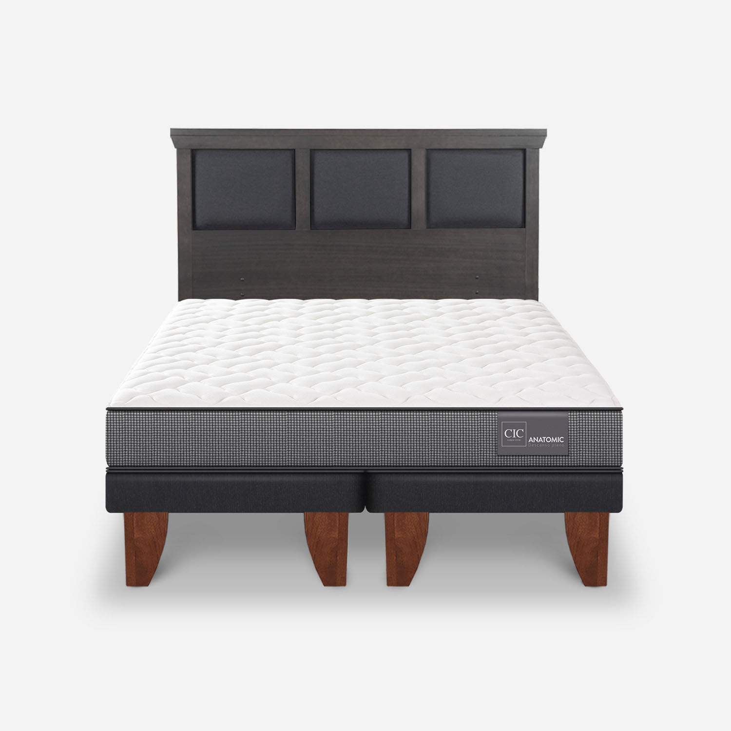 Cama Europea King Anatomic + Respaldo Torino Gris