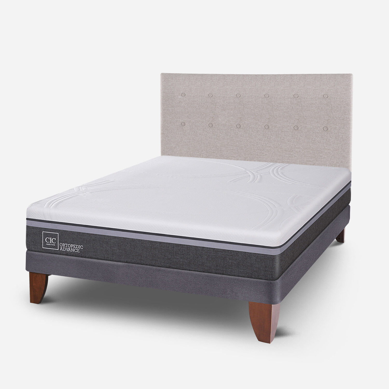Cama Europea 2 Plazas Ortopedic Advance Base Normal + Respaldo Tigris