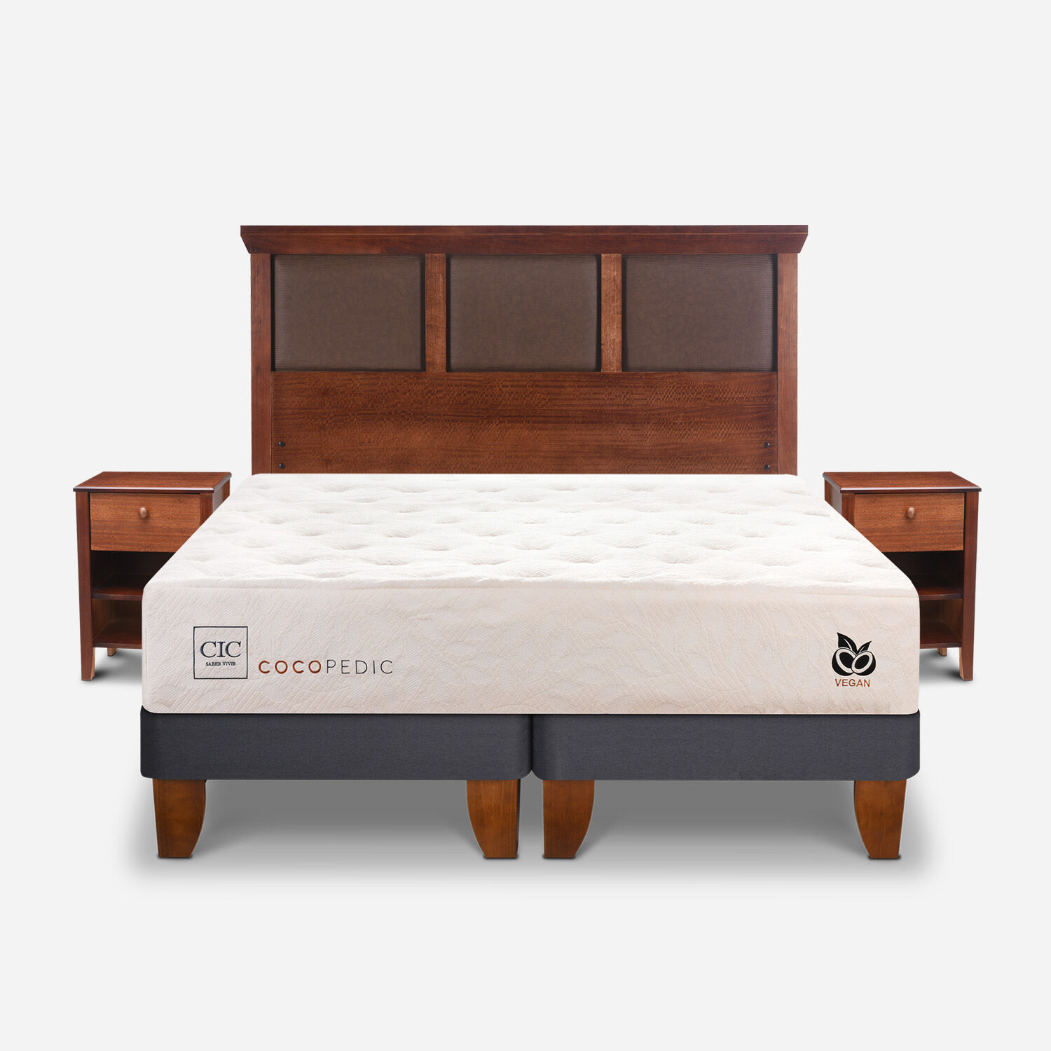 Cama Europea 2 Plazas Cocopedic Base Dividida + Set Torino Caramel