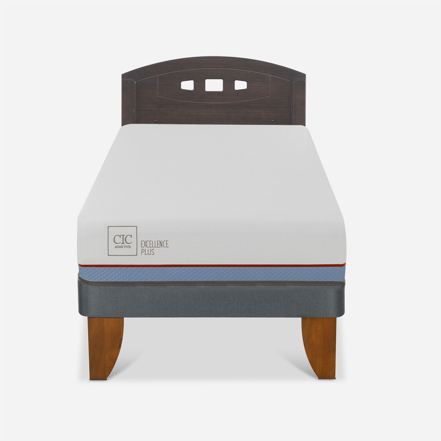 Cama Europea 1,5 Plazas Excellence Plus + Respaldo Gales Gris