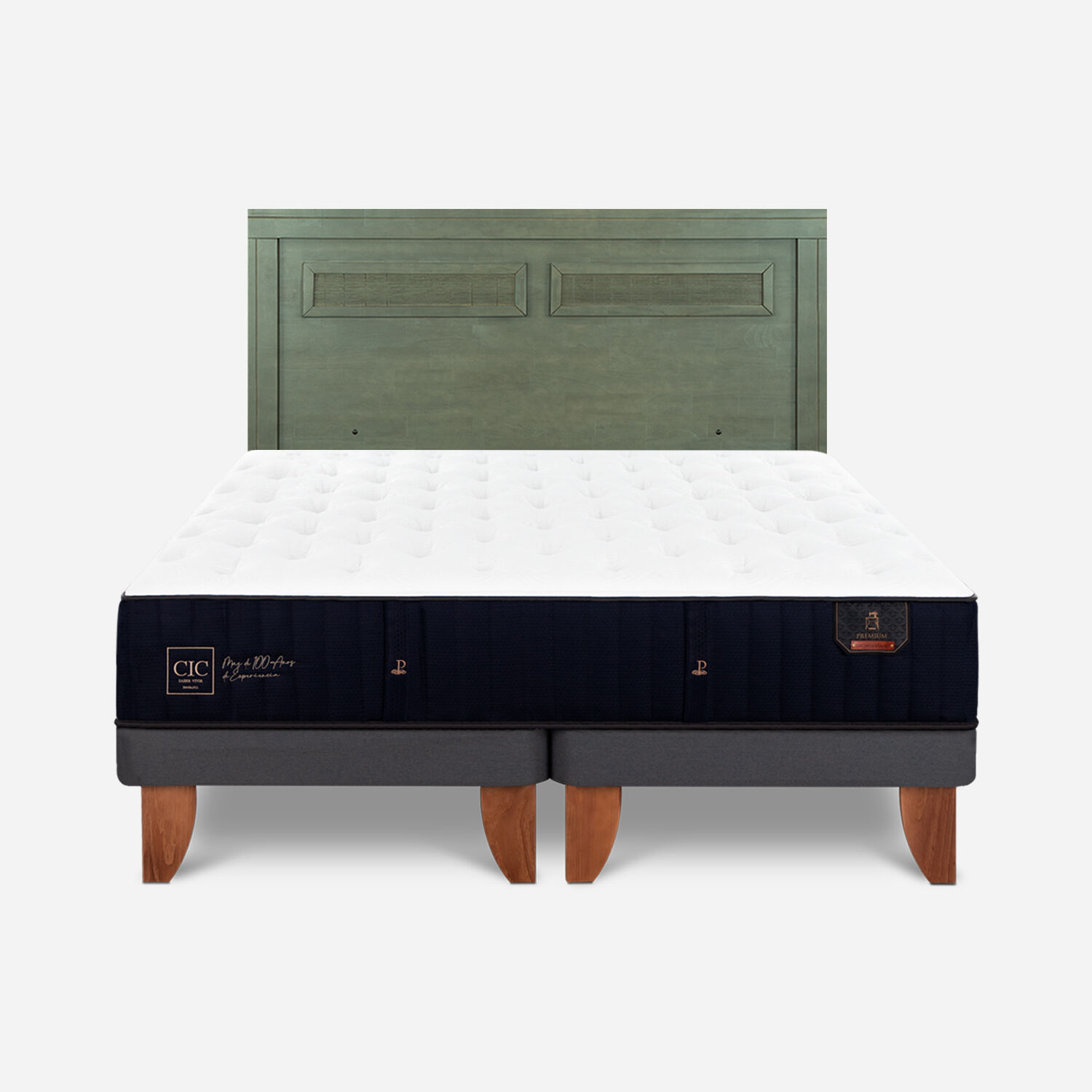 Cama Europea 2 Plazas Premium Base Dividida + Respaldo Mil&aacute;n Olivo