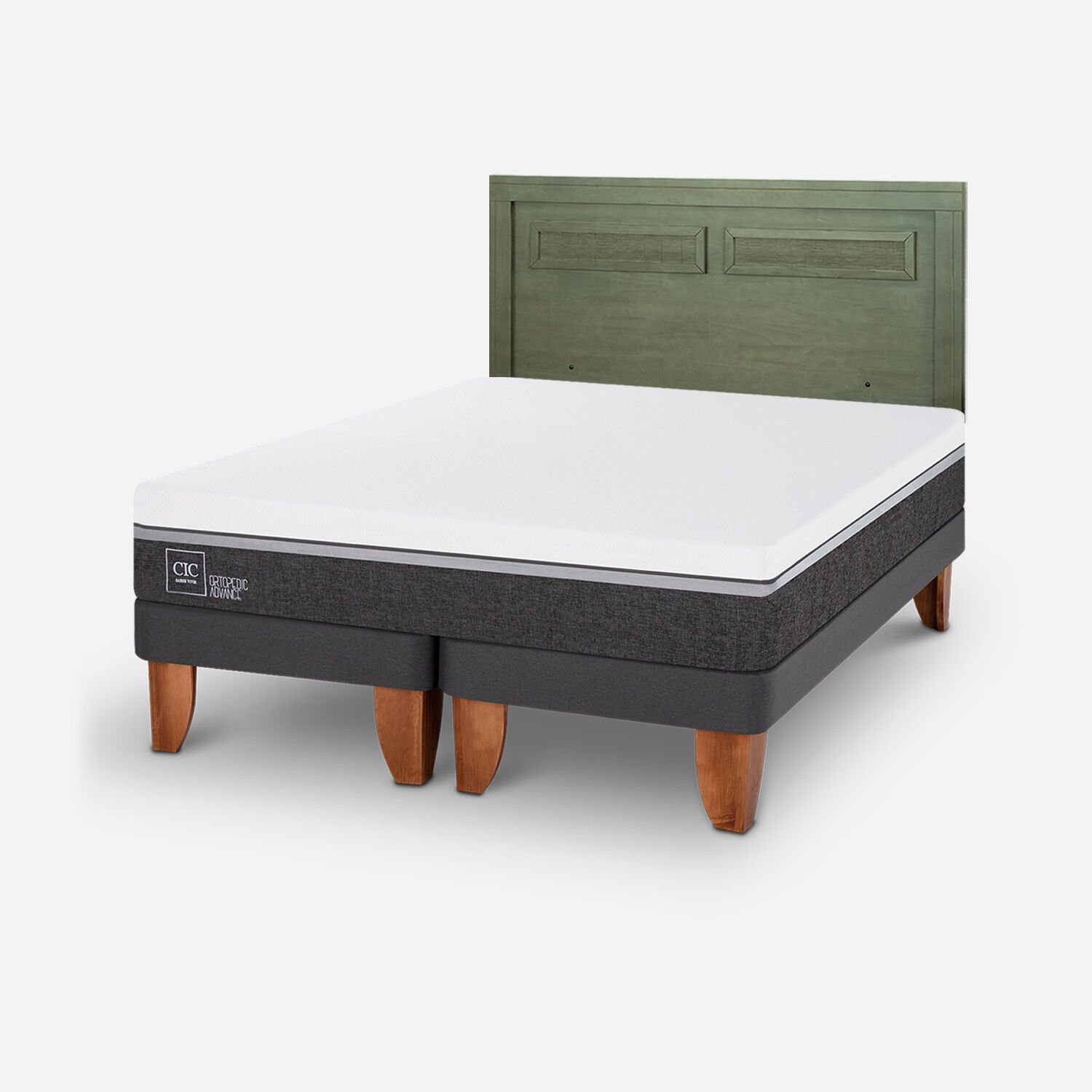 Cama Europea 2 Plazas Ortopedic Advance Base Dividida + Respaldo Mil&aacute;n Olivo