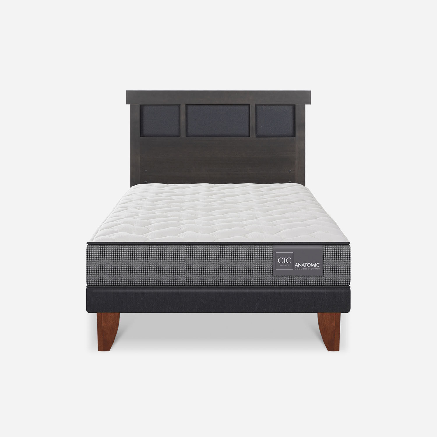 Cama Europea 1,5 Plazas Anatomic + Respaldo Dubl&iacute;n Gris