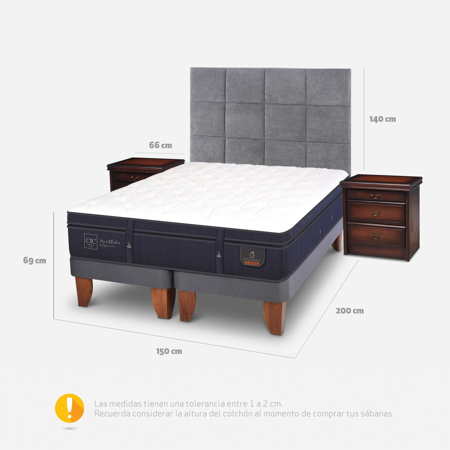 Cama Europea 2 Plazas Super Premium Base Dividida + Set T&aacute;mesis