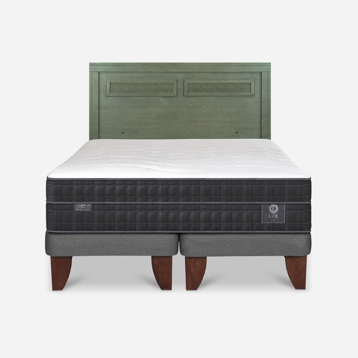 Cama Europea 2 Plazas Lux Base Dividida + Respaldo Mil&aacute;n Olivo