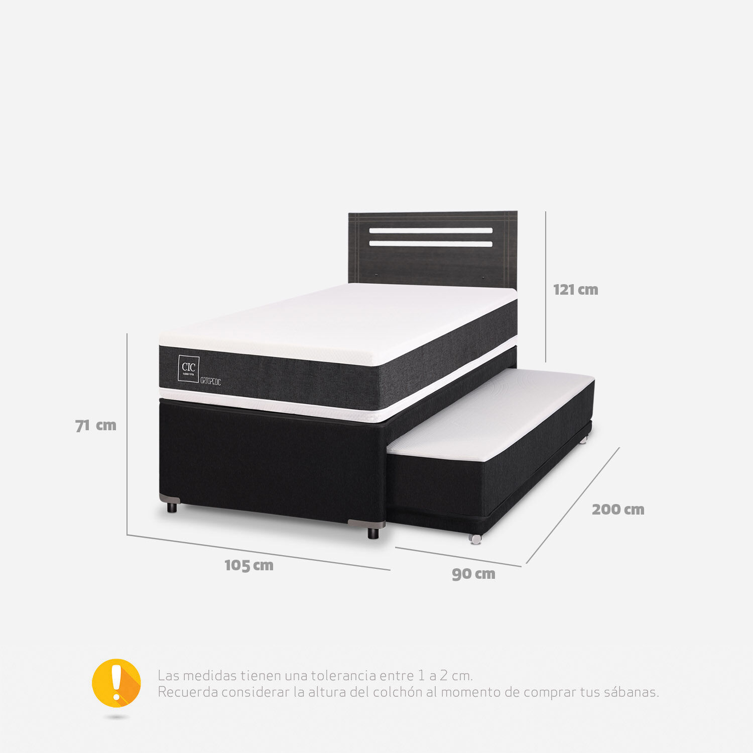 Cama Nido Div&aacute;n Ortopedic + Respaldo M&uacute;nich Gris