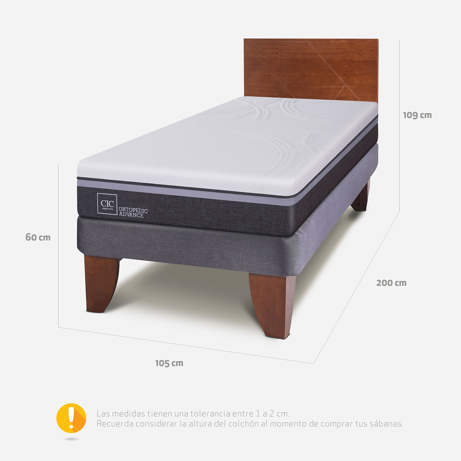 Cama Europea 1,5 Plazas Ortopedic Advance + Respaldo Villarrica Caramel