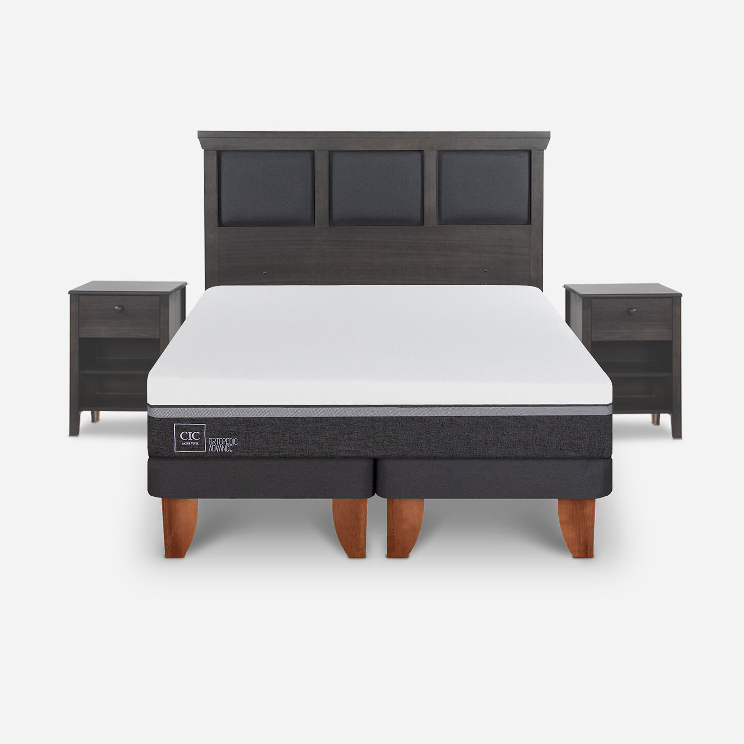 Cama Europea 2 Plazas Ortopedic Advance Base Dividida + Set Torino Gris