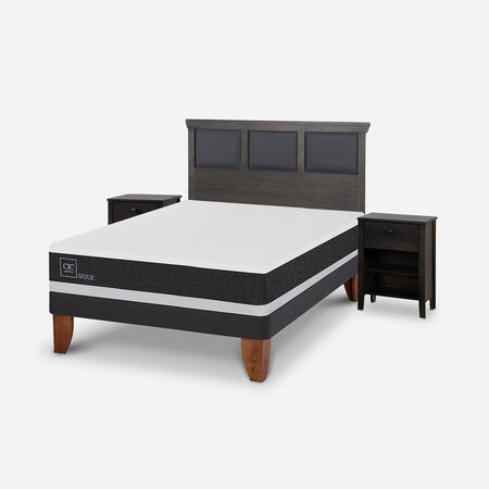 Cama Europea 2 Plazas Ortopedic Base Normal + Set Torino Gris