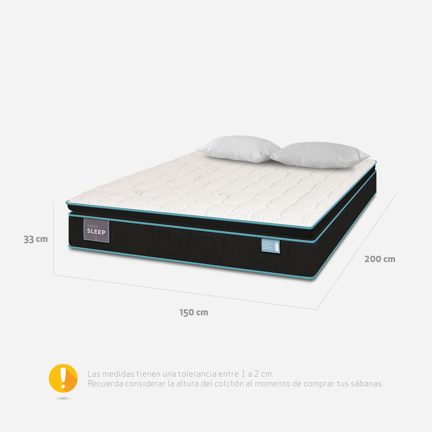 Colch&oacute;n 2 Plazas Green Sleep 150x200 + Almohadas Viscoel&aacute;sticas
