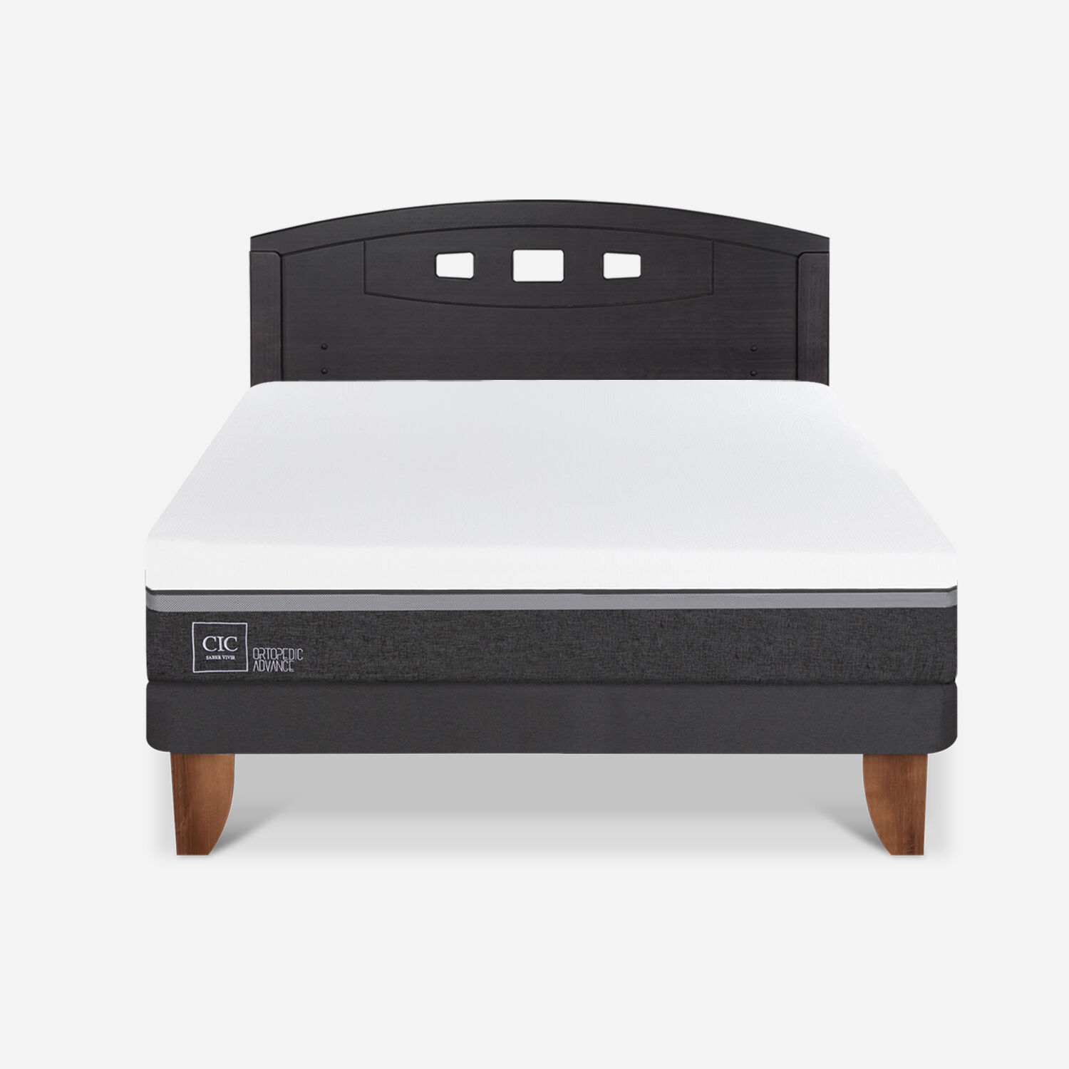 Cama Europea 2 Plazas Ortopedic Advance Base Normal + Respaldo Gales Negro