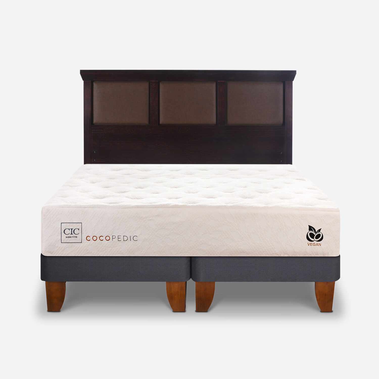 Cama Europea 2 Plazas Cocopedic Base Dividida + Respaldo Torino Chocolate
